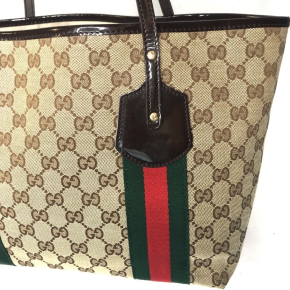 Authentic Gucci brown monogram canvas tote ribbon accents - Picture 7 of 16